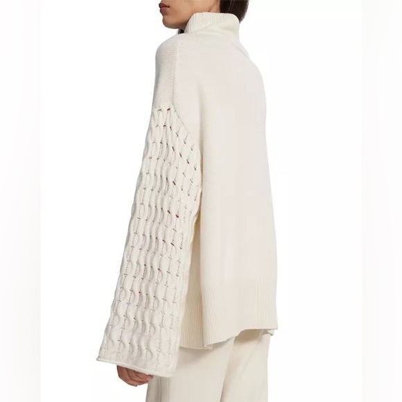 NWT Theory Cream Cable-Sleeve 100% Cashmere Pullover Sweater Size Large Petite - Picture 4 of 15